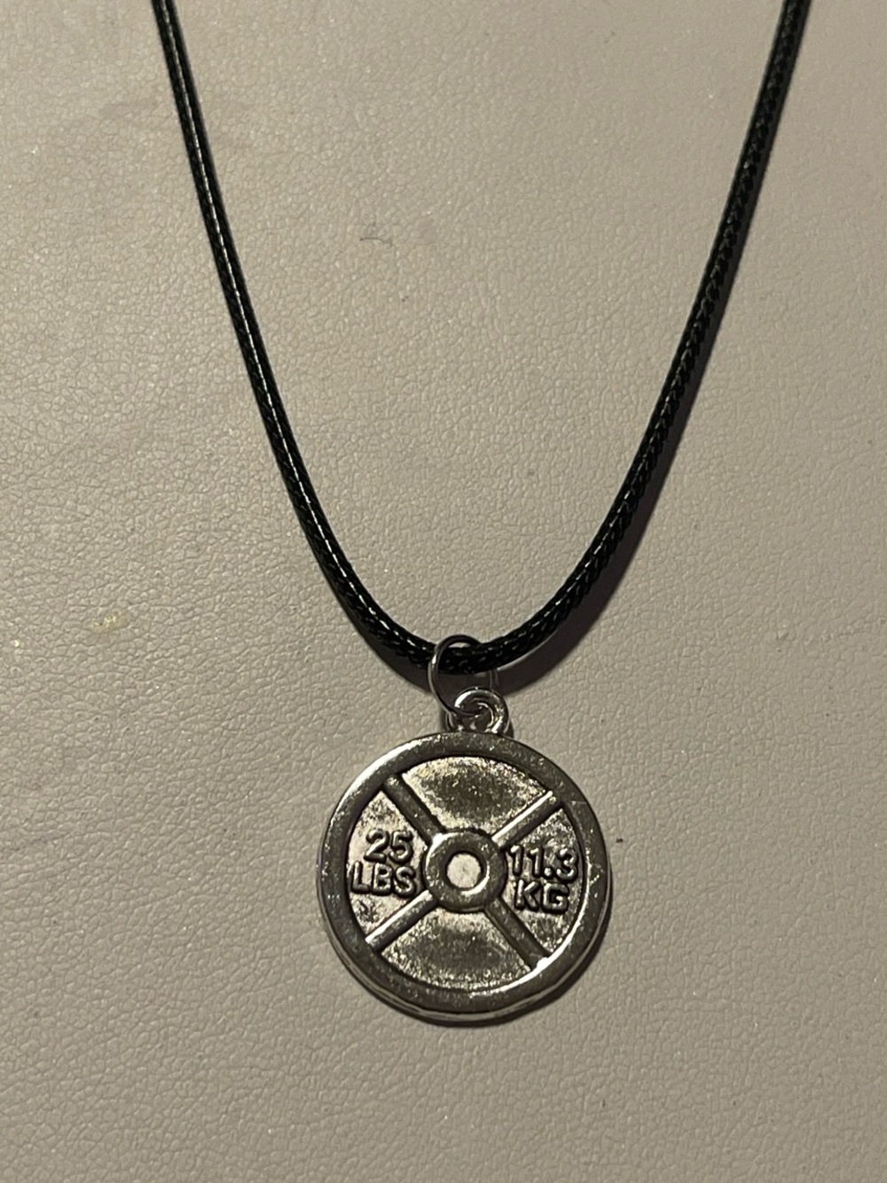 Weight Plate Pendant Necklace in Antique Silver